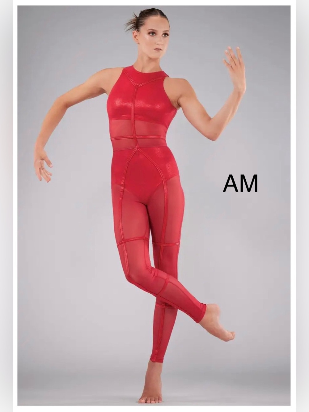 Weissman Red Sleeveless Mesh Paneled Jumpsuit